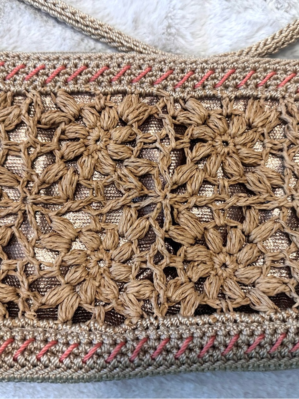 The Sak Woven Crochet and Straw Crossbody Bag - Brown with Bronze Metallic Base - Picture 4 of 4